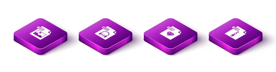 Set Isometric TIFF file document, MP3, RUBY and ZIP icon. Vector Stock Illustration