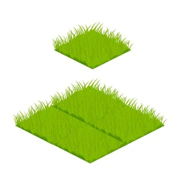 Set isometric tile lawn map elements grass, stones in cartoon style isolated on Stock Illustration