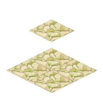 Set isometric tile map elements stones in cartoon style isolated on white 스톡 일러스트