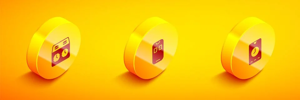 Set Isometric Time chess clock, Alarm app mobile and  icon. Vector Stock Illustration