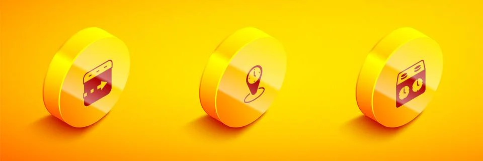 Set Isometric Time flies on the clock, zone clocks and chess icon. Vector Stock Illustration