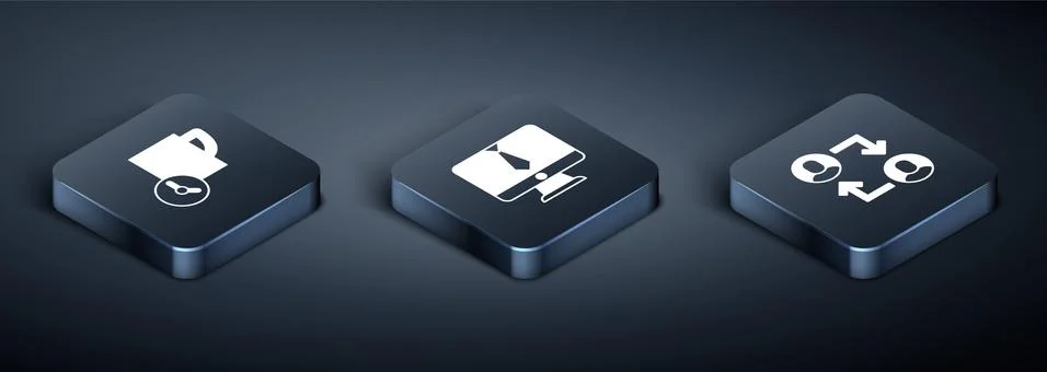 Set Isometric Time management, Project team base and Video chat conference icon Stock Illustration
