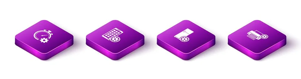 Set Isometric Time management setting, Mobile Apps, Refrigerator and Printer  Stock Illustration