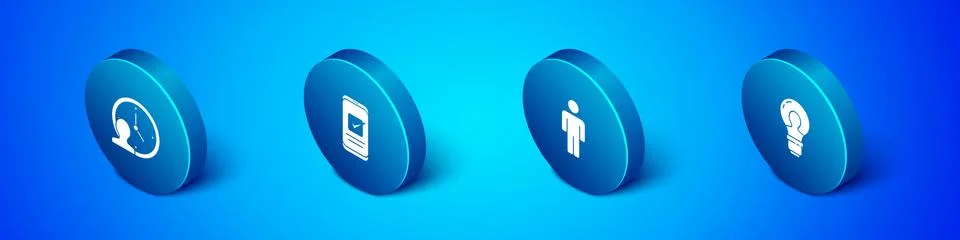 Set Isometric Time Management, User of man, Head with lamp bulb and Smartphone Stock Illustration