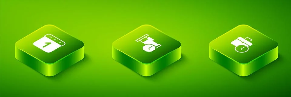 Set Isometric Time to sleep, Work time and Calendar icon. Vector Stock Illustration