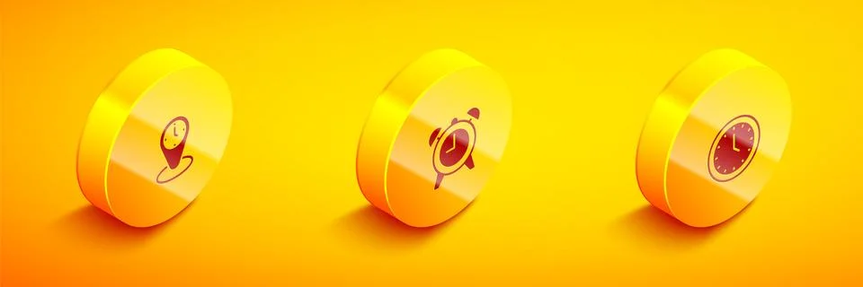 Set Isometric Time zone clocks, Alarm and Clock icon. Vector Illustrazione stock