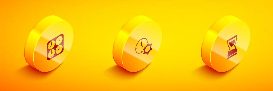 Set Isometric Time zone clocks, management and Old hourglass icon. Vector 스톡 일러스트