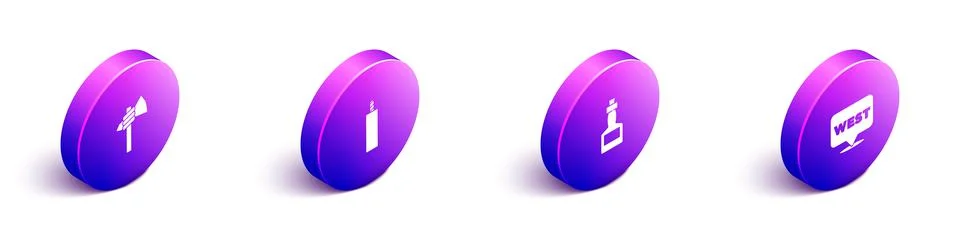 Set Isometric Tomahawk axe, Dynamite bomb, Tabasco sauce and Pointer to wild Illustrazione stock