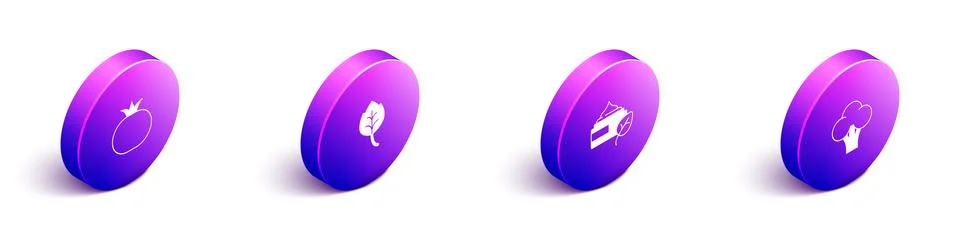 Set Isometric Tomato, Leaf or leaves, Organic cosmetic and Broccoli icon. Vector Stock Illustration