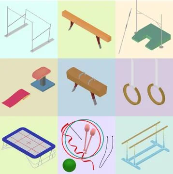 Set of isometric tools for artistic gymnastics. Set of sporting Stock Illustration