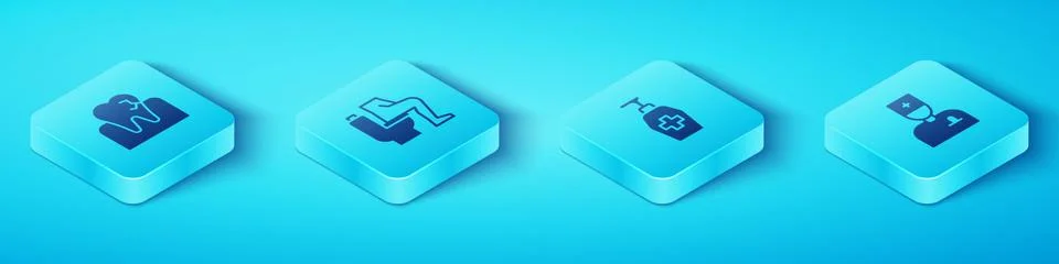 Set Isometric Tooth with caries, Constipation, Male doctor and Liquid Stock Illustration