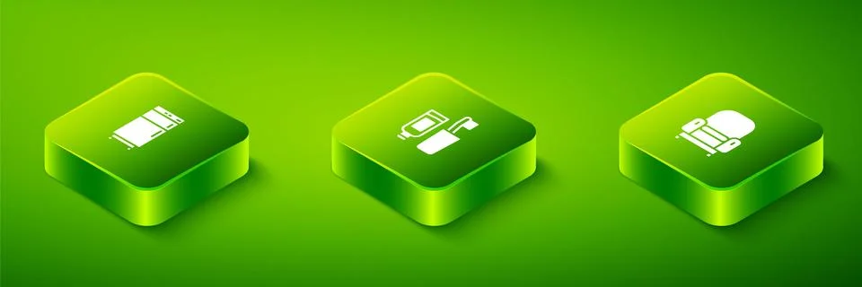 Set Isometric Toothbrush and toothpaste, Armchair and Refrigerator icon. Vector 库存插图