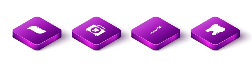Set Isometric Toothpaste, First aid kit, Toothbrush and icon. Vector 库存插图
