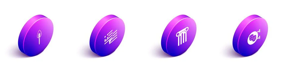 Set Isometric Torch flame, Greece national flag, Ancient column and Comedy and Stock Illustration