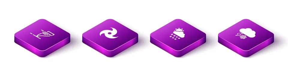Set Isometric Tornado, , Cloud with snow, rain, sun and and lightning icon. V Stock Illustration