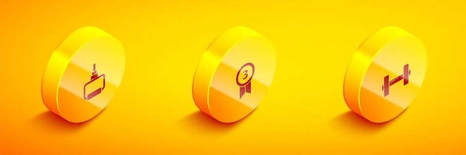 Set Isometric TPX loop training equipment, Medal and Dumbbell icon. Vector Illustrazione stock