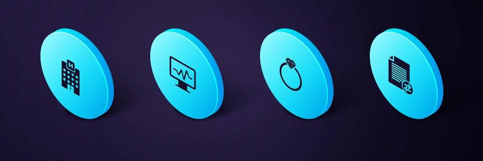 Set Isometric Transfer files, Diamond engagement ring, Monitor with cardiogra Stock Illustration