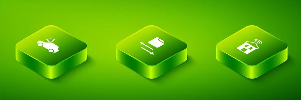Set Isometric Transfer files, Smart home with wi-fi and car system icon. Vector イラスト素材