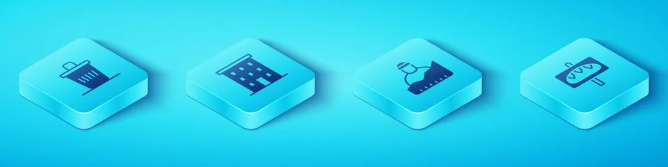 Set Isometric Trash can, Multi storey building, Donation food and Growth of Ilustración de archivo