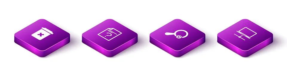 Set Isometric Trash can, Unknown document, Search location and Computer network Illustrazione stock