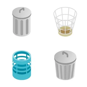 Set of isometric trash cans and waste baskets Stock Illustration