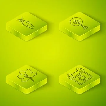Set Isometric Tree, Leaf or leaves, Calendar with autumn leaves and Carrot icon Stock Illustration