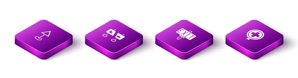 Set Isometric Triangle warning blank, Road traffic sign, Fire exit and Hospital イラスト素材