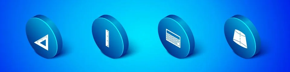 Set Isometric Triangular ruler, Calculator, Geometric figure and Ruler icon イラスト素材