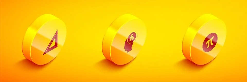 Set Isometric Triangular ruler, Function mathematical symbol and Pi icon. Vector Illustrazione stock