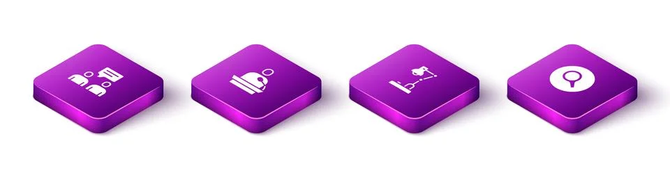 Set Isometric Two sitting men talking, Gives lecture, Table lamp and Magnifying Illustrazione stock