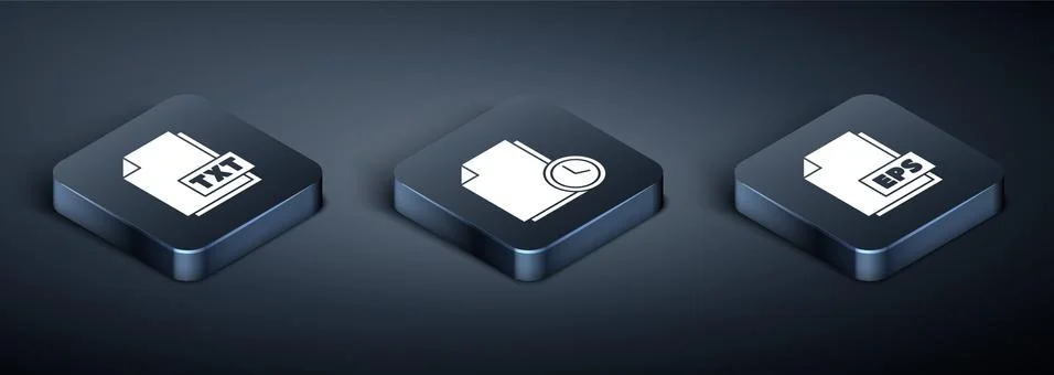 Set Isometric TXT file document, EPS file document and Document with clock icon Stock Illustration