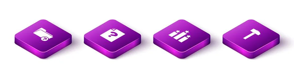 Set Isometric Unknown directory, document, Ranking star and Hammer icon. Vect Stock Illustration