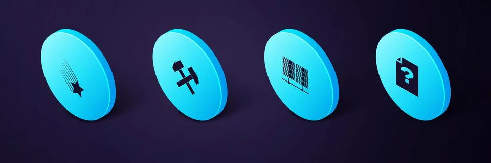 Set Isometric Unknown document, Server, Data, Web Hosting, Two crossed hammers Stock Illustration