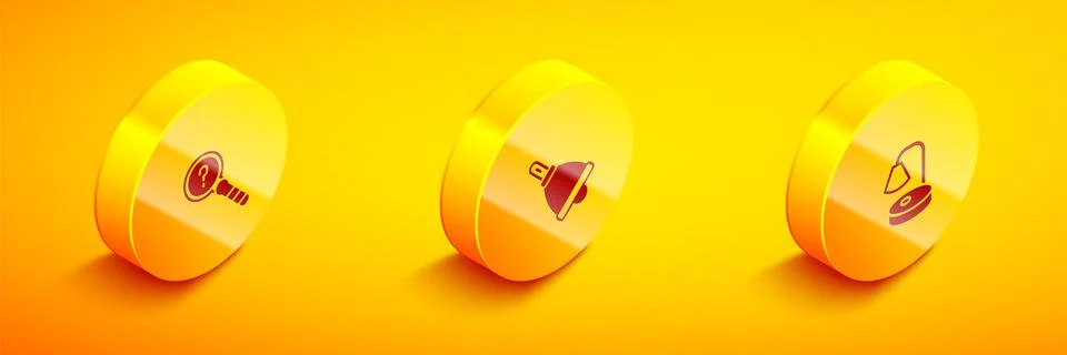 Set Isometric Unknown search, Ringing bell and Table lamp icon. Vector Stock Illustration