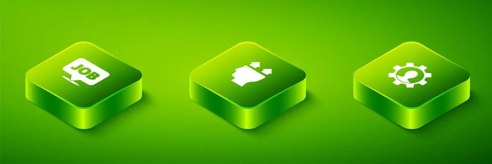 Set Isometric User of man, Human with gear and Speech bubble job icon. Vector Stock Illustration