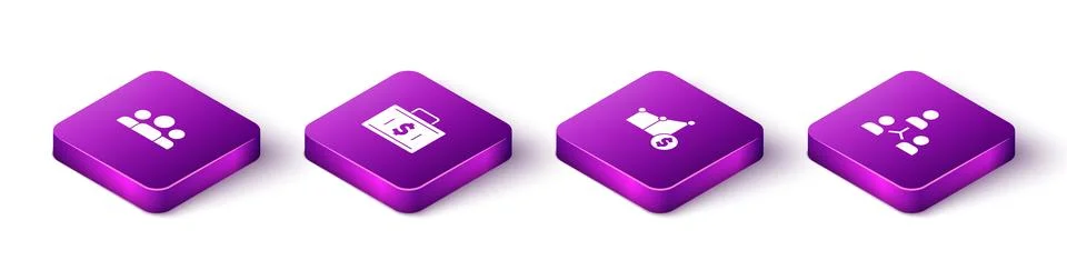 Set Isometric Users group, Briefcase and money, Pie chart dollar and Project Stock Illustration