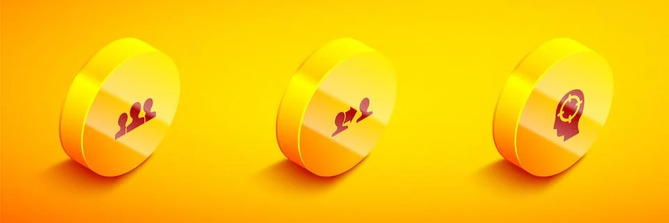 Set Isometric Users group, Project team base and Head hunting icon. Vector Stock Illustration