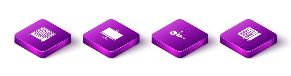 Set Isometric Vending machine, Computer monitor, Angle grinder and Telephone Stock Illustration