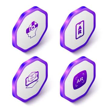 Set Isometric Virtual reality glasses, Augmented AR, 3d modeling and icon Stock Illustration