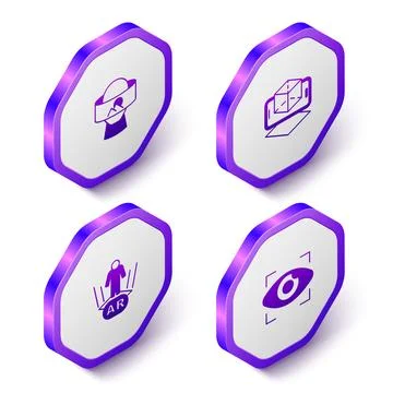 Set Isometric Virtual reality glasses, 3d modeling, Augmented AR and Big brother Stock Illustration