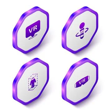 Set Isometric Virtual reality, VR controller game, 3d modeling and glasses .. Stock Illustration