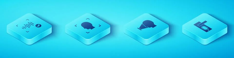 Set Isometric Voice recognition, Face, Fingerprint door lock and icon. Vector Illustration