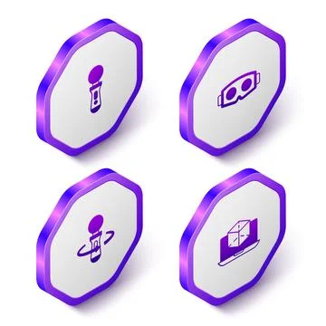 Set Isometric VR controller game, Virtual reality glasses, and 3d modeling icon Stock Illustration