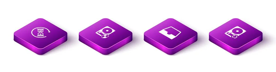 Set Isometric Waiting, Hard disk drive HDD protection, Social media inbox and 스톡 일러스트
