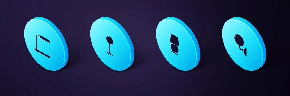 Set Isometric Wall lamp or sconce, Table, Floor and  icon. Vector Stock Illustration