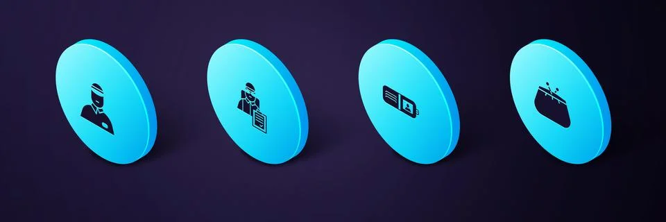 Set Isometric Wallet, , Delivery man with cardboard boxes and Seller icon. Ve Illustrazione stock