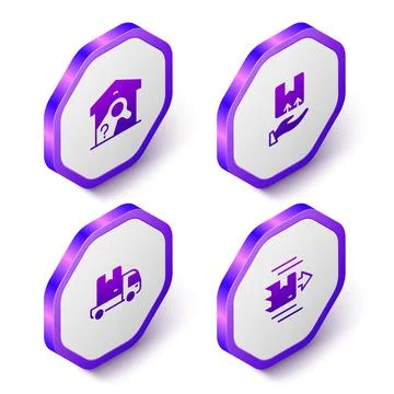 Set Isometric Warehouse check, Delivery hand with box, cargo truck and Carton 스톡 일러스트