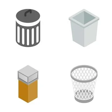 Set of isometric waste bins and trash cans Stock Illustration