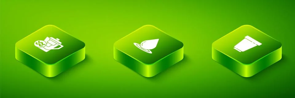 Set Isometric Water drop, filter cartridge and jug with icon. Vector Illustration