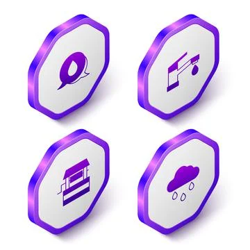 Set Isometric Water drop with speech bubbles, tap, Well and Cloud rain icon Illustration